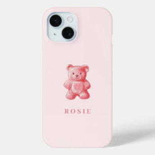 Personalized Watercolor Cute Pink Gummy Bear iPhone 15 Case