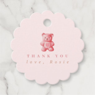 Personalized Watercolor Cute Pink Gummy Bear Favour Tags