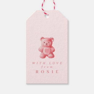 Personalized Watercolor Cute Pink Gummy Bear Gift Tags
