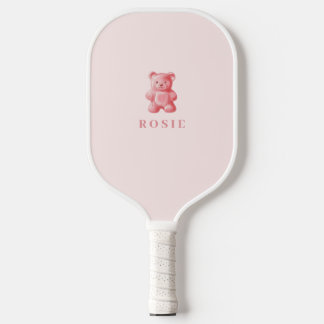 Personalized Watercolor Cute Pink Gummy Bear Pickleball Paddle