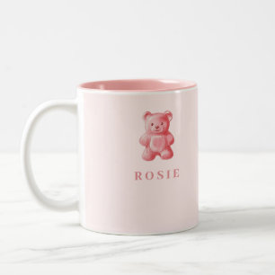 Personalized Watercolor Cute Pink Gummy Bear Two-Tone Coffee Mug
