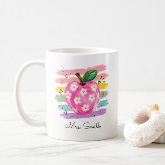 Personalized Watercolor Daisy Apple Coffee Mug