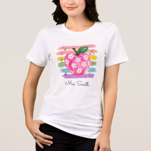 Personalized Watercolor Daisy Apple Tri-Blend Shirt