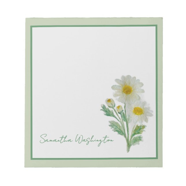 Personalized Watercolor Daisy Notepad (Front)