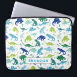 Personalized Watercolor Dinosaur Pattern Blue Kids Laptop Sleeve<br><div class="desc">Personalized Watercolor Dinosaur Pattern Blue Green Kids Laptop Case. Watercolor dinosaurs in green,  and blue on a white background. Personalize with name. www.SamAnnDesigns.com</div>