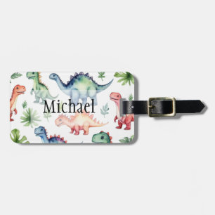 Personalized watercolor dinosaur pattern travel  luggage tag