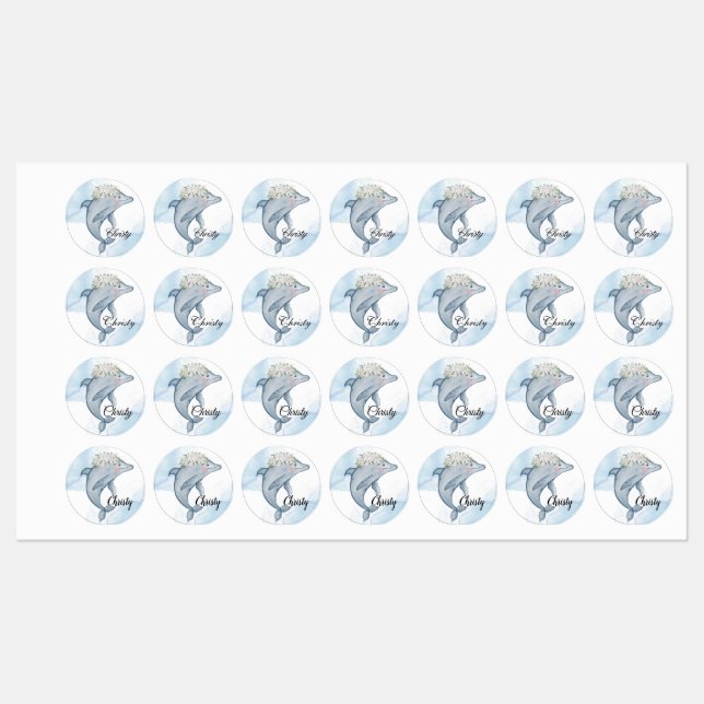 Personalized Watercolor Dolphins (Sheet)