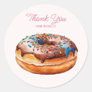Personalized Watercolor Donut Classic Round Sticker