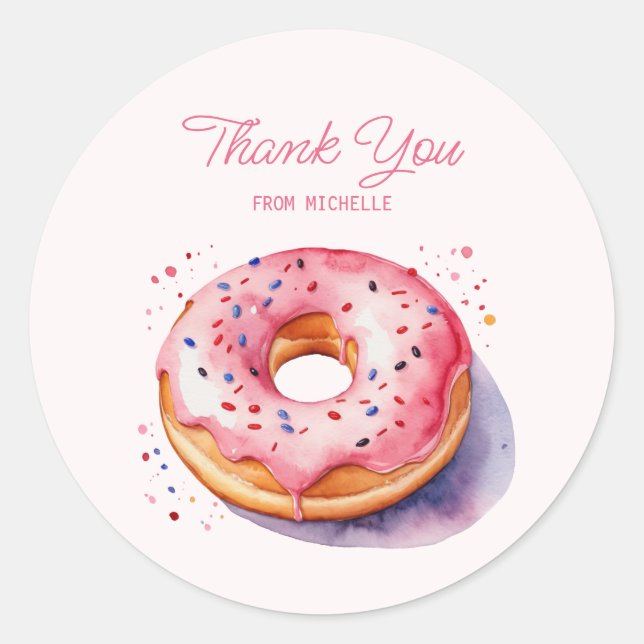 Personalized Watercolor Doughnut  Classic Round Sticker (Front)