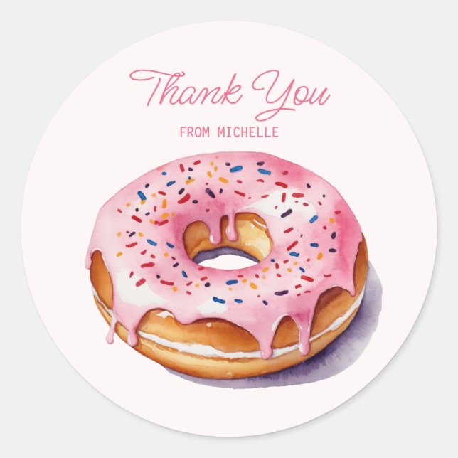 Personalized Watercolor Doughnut  Classic Round Sticker (Front)