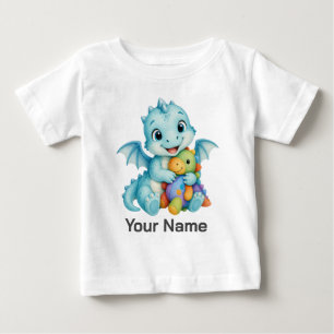 Personalized Watercolor Dragon Holding Dinosaur Baby T-Shirt