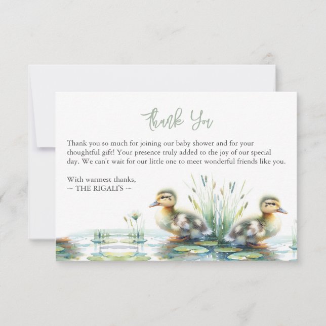 Personalized Watercolor Duck Thank You Card (Front)
