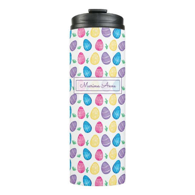 Personalized Watercolor Easter Egg Pattern Thermal Tumbler (Front)