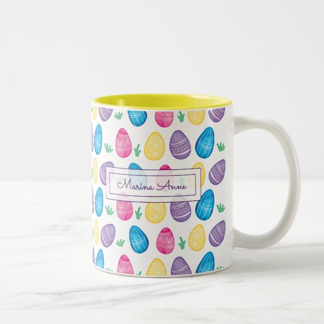 Personalized Watercolor Easter Egg Pattern Two-Tone Coffee Mug (Right)