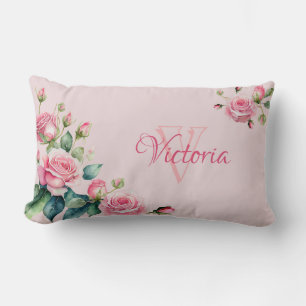 Personalized Watercolor Elegant Floral Lumbar Pillow