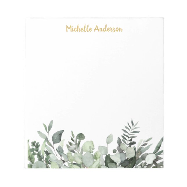 Personalized Watercolor Eucalyptus Greenery  Notepad (Front)