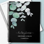 Personalized Watercolor Eucalyptus Jeweller 2025 Planner<br><div class="desc">This unique planner is decorated with watercolor eucalyptus leaves on a black background. 
Easily customizable.
Original Watercolor © Michele Davies.</div>