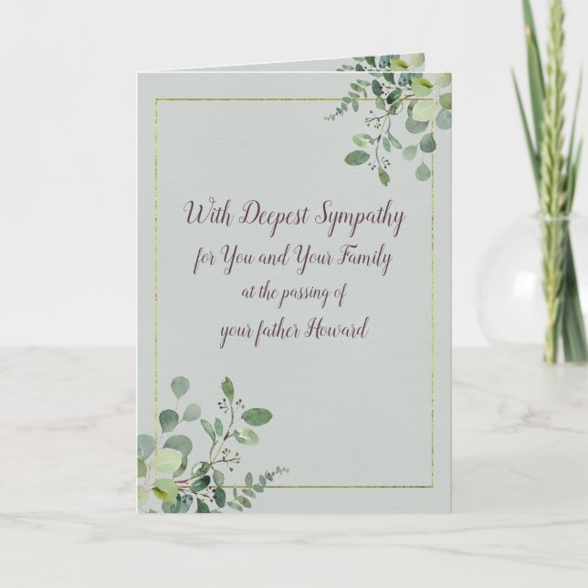 Personalized Watercolor Eucalyptus Sympathy Card (Front)