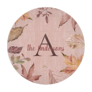 Personalized Watercolor Fall Leaves Cutting Board