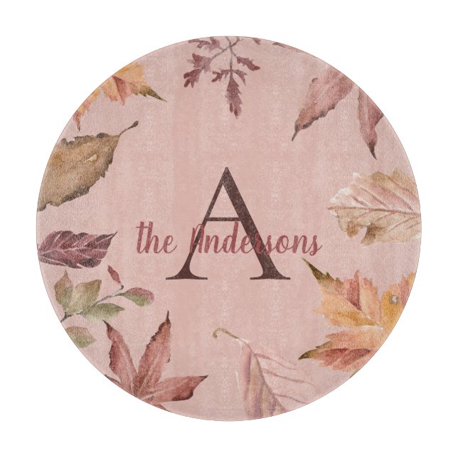 Personalized Watercolor Fall Leaves Cutting Board (Front)