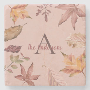 Personalized Watercolor Fall Leaves Stone Coaster