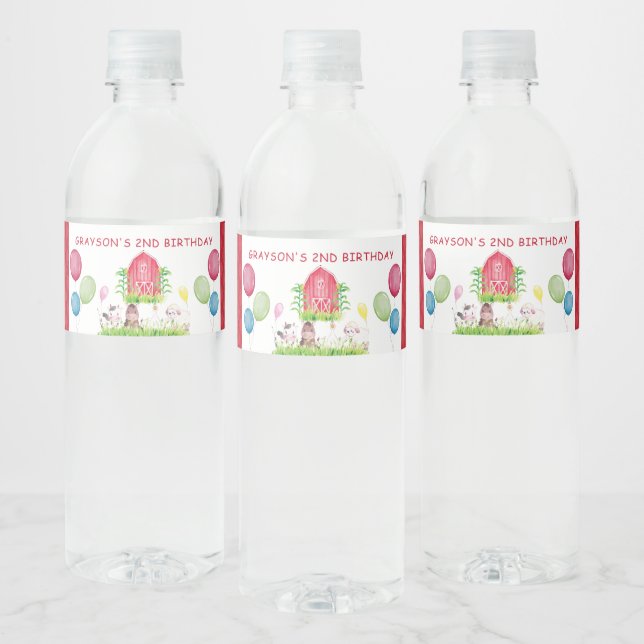 Personalized Watercolor Farm Birthday Water Bottle Label (Bottles)