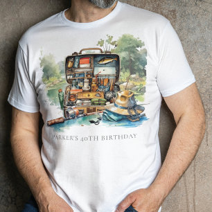 Personalized watercolor Fishing Birthday Party T-Shirt