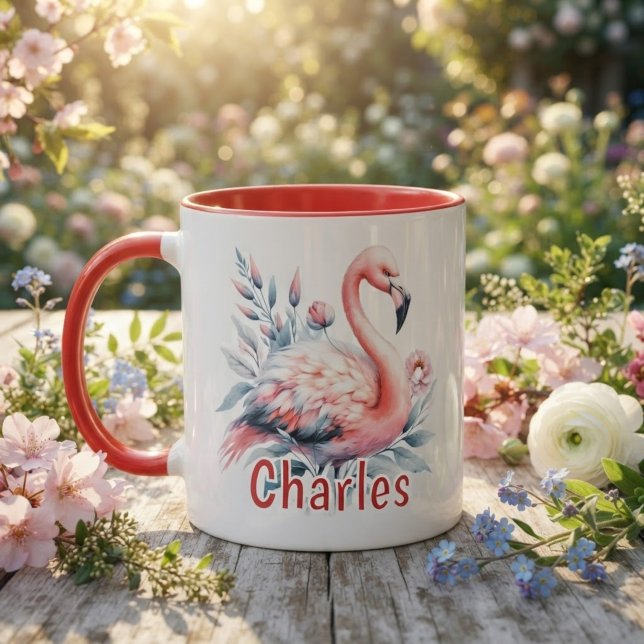 Personalized Watercolor Flamingo Mug (Personalized Watercolor Flamingo Mug)
