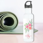 Personalized Watercolor Floral 710 Ml Water Bottle<br><div class="desc">This pretty water bottle is decorated with a watercolor bouquet of roses and foliage in shades of pink,  coral,  and green. 
A text template is included to personalize this design with your name and monogram making this water bottle unique to you.
Original Watercolor © Michele Davies.</div>