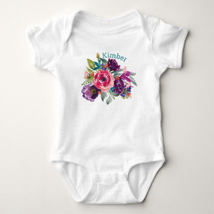 Personalized Watercolor Floral Baby Bodysuit