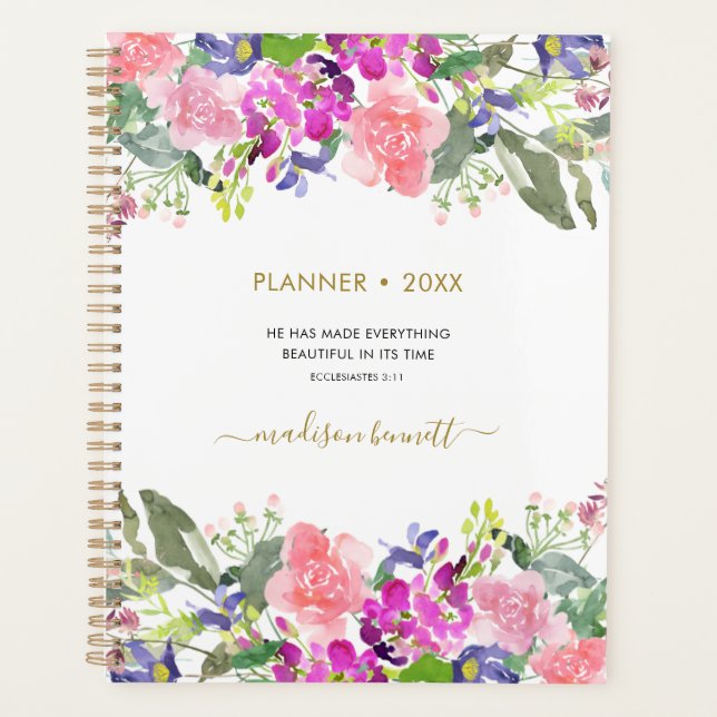 Personalized Watercolor Floral Bible Verse Planner (Front)