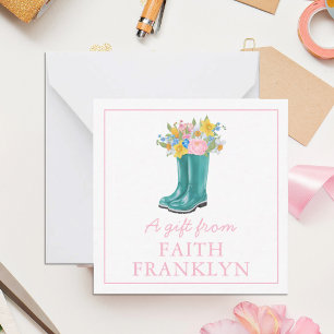 Personalized Watercolor Floral Boot Gift Enclosure Card