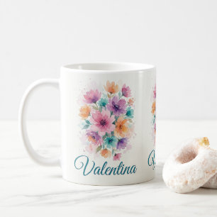 Personalized Watercolor Floral Bouquet Name Coffee Coffee Mug