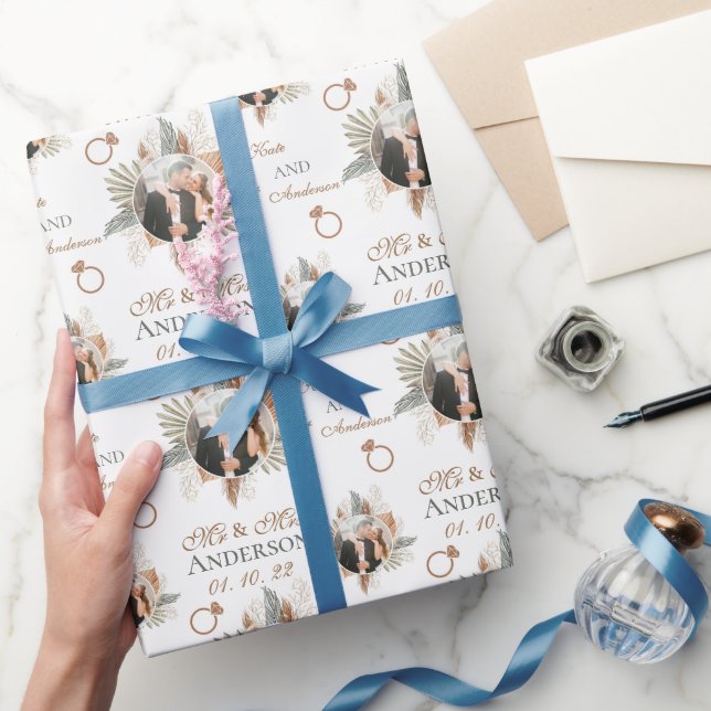 Personalized Watercolor Floral Bride & Groom  Wrapping Paper (Gifting)