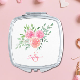 Personalized Watercolor Floral Compact Mirror