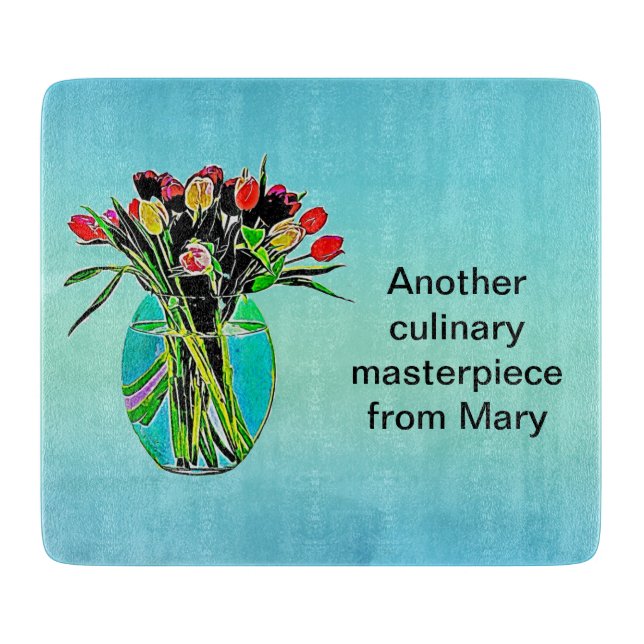 Personalized Watercolor Floral Cutting Board (Front)