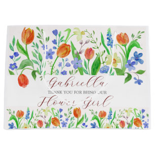 Personalized Watercolor Floral Flower Girl Large Gift Bag