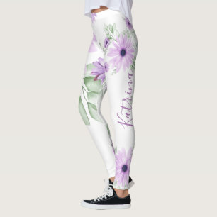 Personalized Watercolor Floral Leggings – Violet