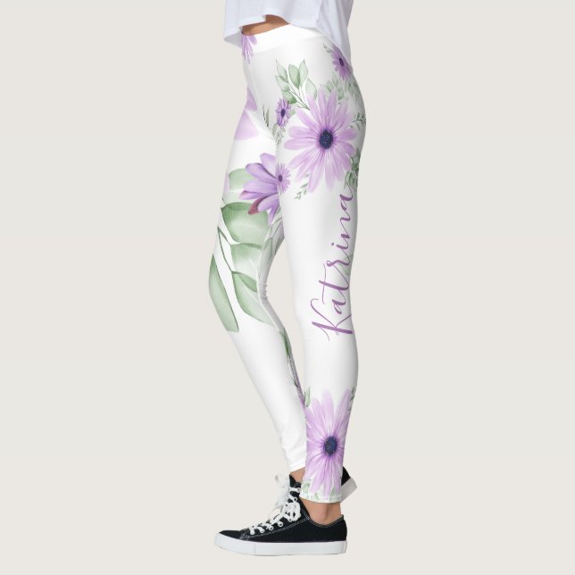 Personalized Watercolor Floral Leggings – Violet (Left)