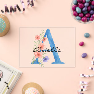 Personalized Watercolor Floral Letter A monogram Acrylic Invitations