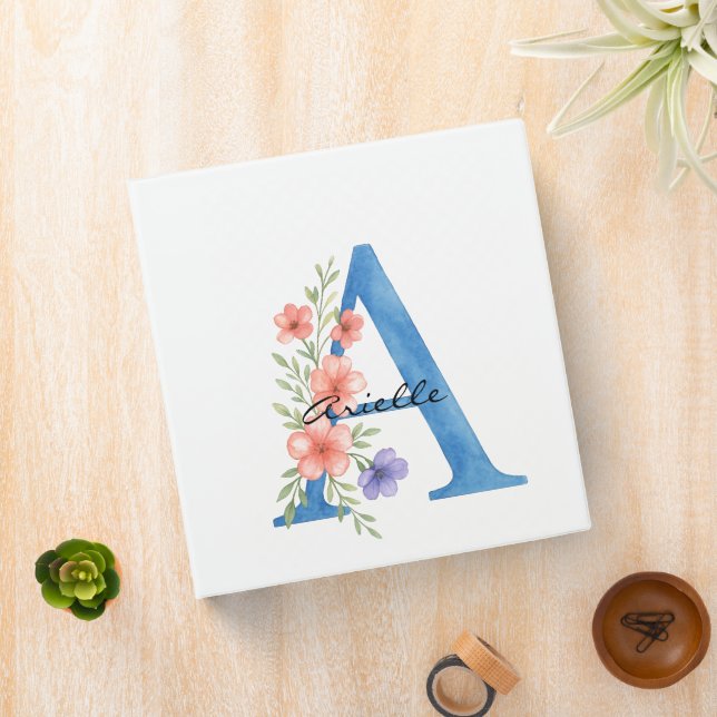 Personalized Watercolor Floral Letter A monogram Binder (In Situ)