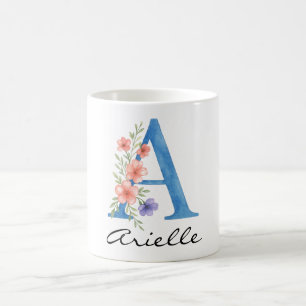 Personalized Watercolor Floral Letter A monogram Coffee Mug