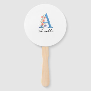 Personalized Watercolor Floral Letter A monogram Hand Fan