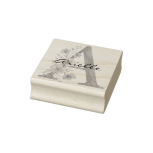 Personalized Watercolor Floral Letter A monogram Rubber Stamp