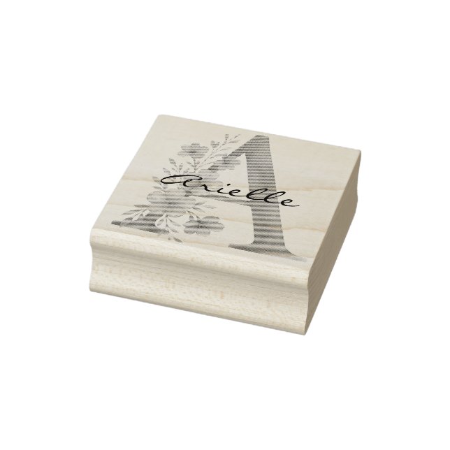 Personalized Watercolor Floral Letter A monogram Rubber Stamp (Stamp)