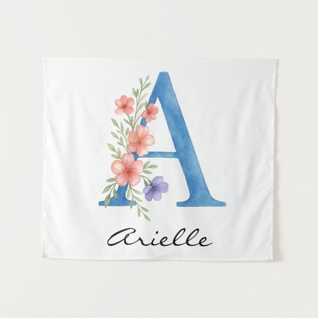 Personalized Watercolor Floral Letter A monogram Tapestry (Front (Horizontal))