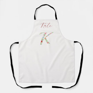 Personalized Watercolor Floral Monogram Letter K Apron