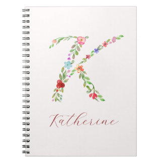 Personalized Watercolor Floral Monogram Letter K Notebook
