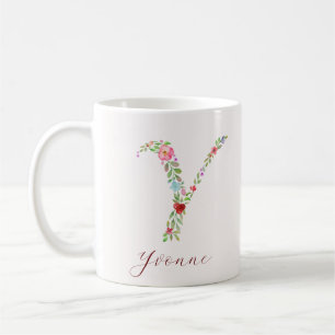 Personalized Watercolor Floral Monogram Letter Y Coffee Mug
