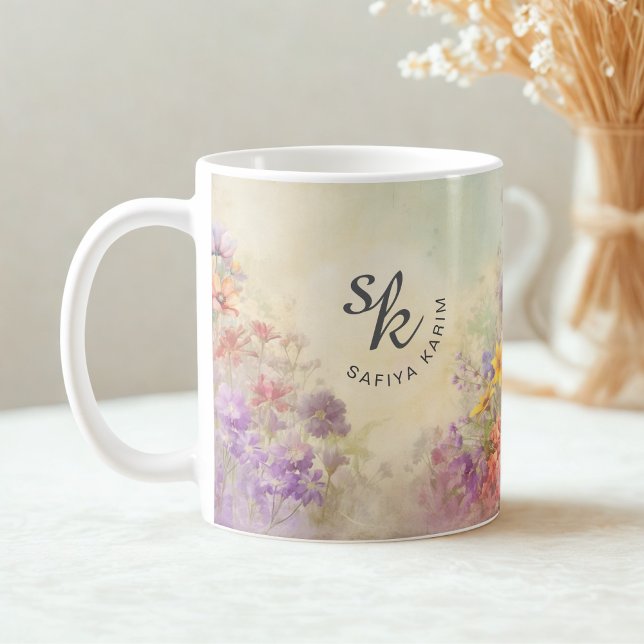 Personalized Watercolor Floral Monogram Mug (Creator Uploaded)